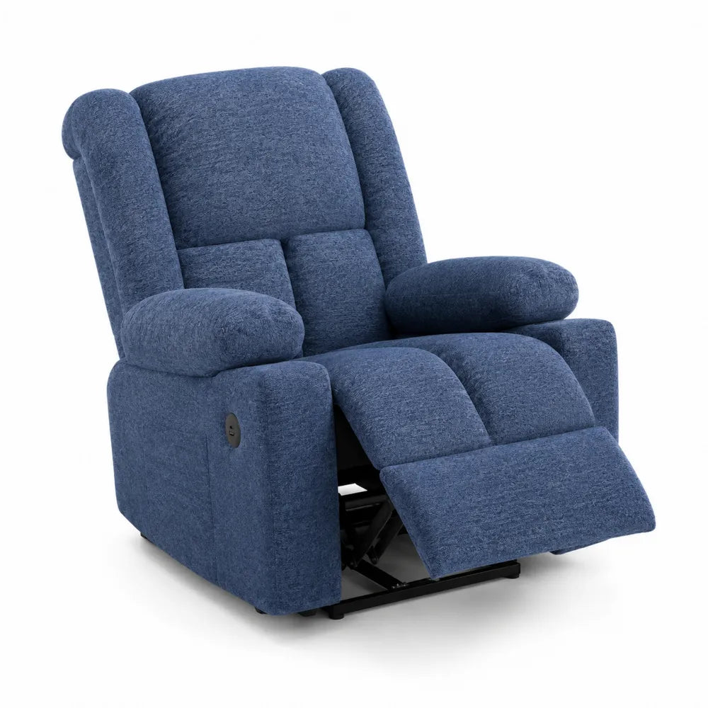 Poltrona Reclinabile in Tessuto Blu con Struttura in Metallo