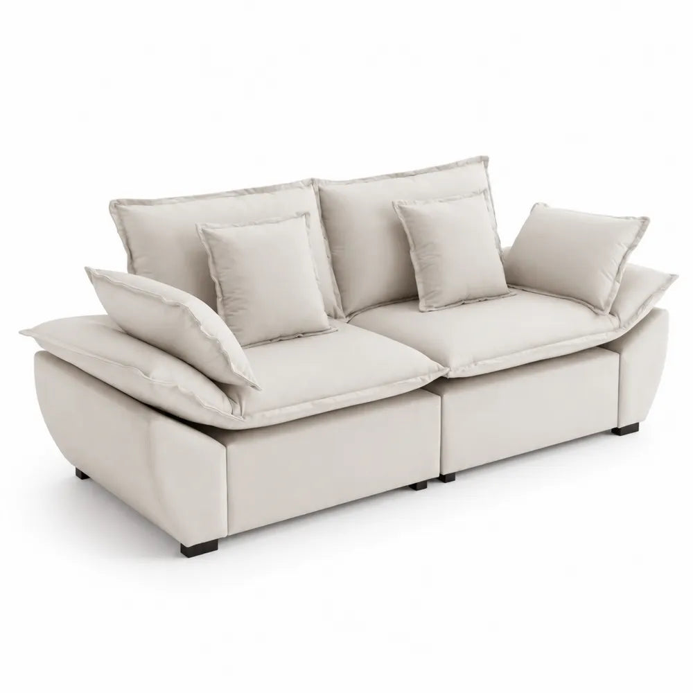 Divano in Tessuto Poliestere Beige con Cuscini