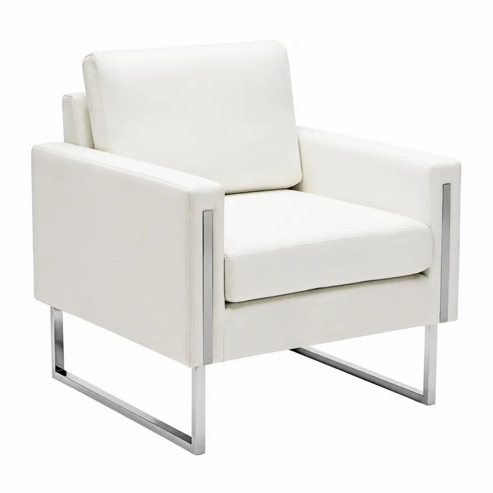 Poltrona in Ecopelle Bianca con Struttura in Acciaio Inox