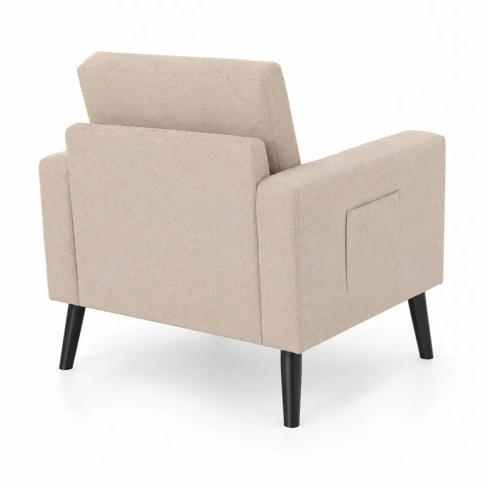 Poltrona in tessuto con gambe in legno nero