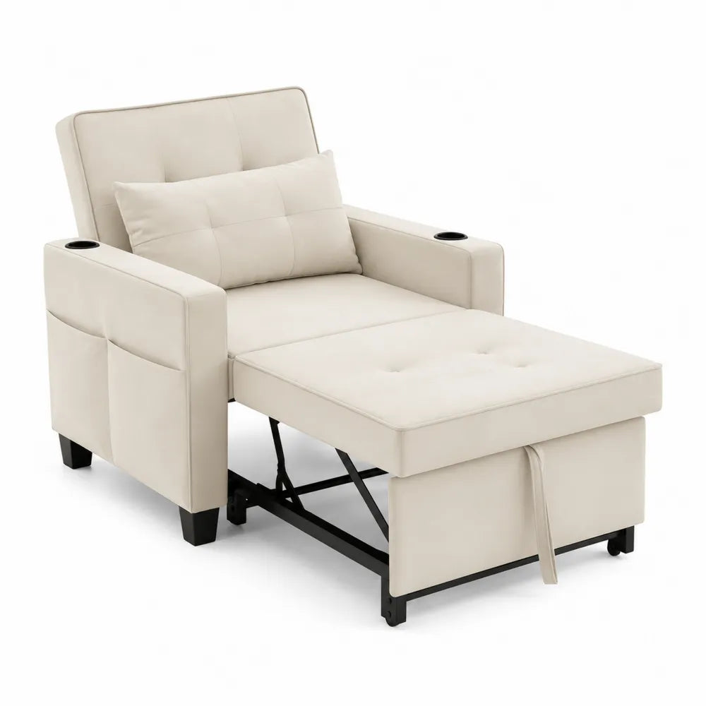 Poltrona Letto Reclinabile in Pelle Sintetica Beige