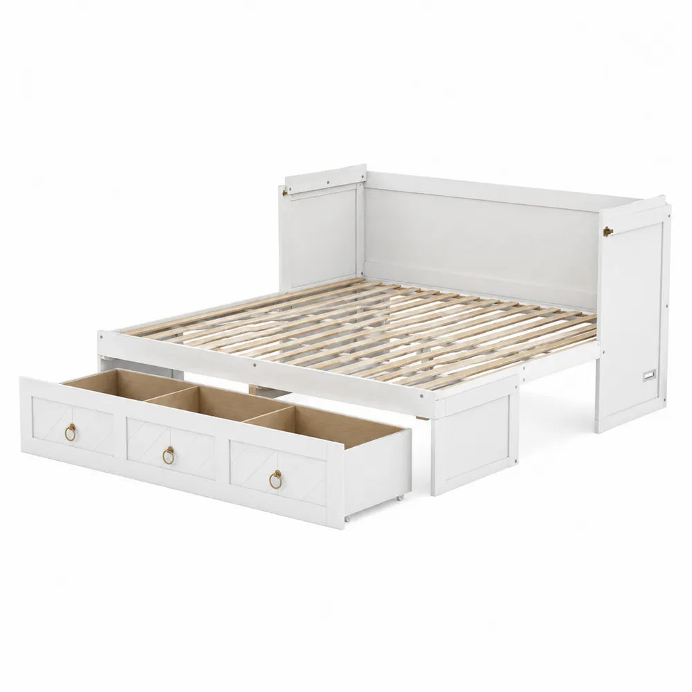 Letto matrimoniale in legno con cassetti bianco