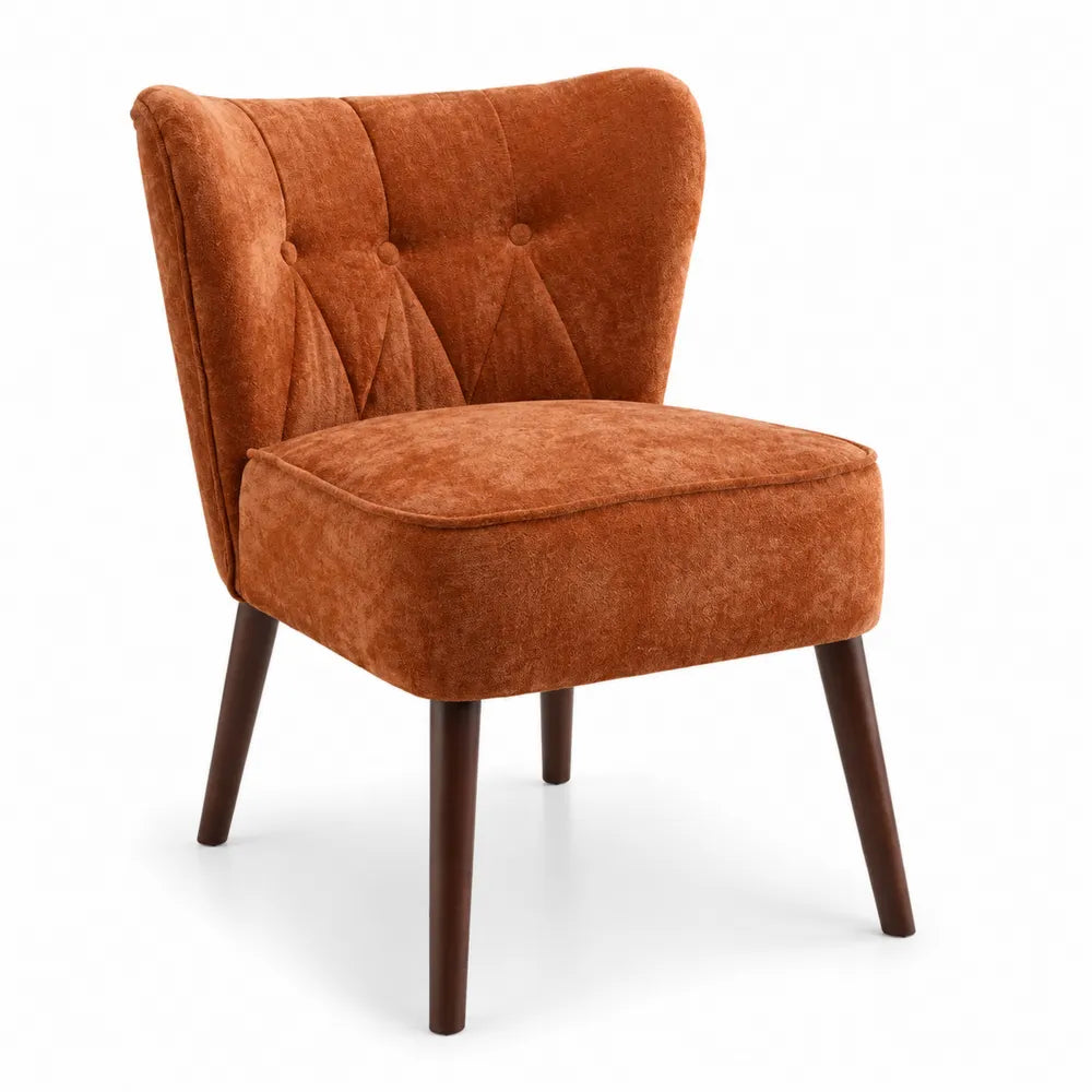 Poltrona in tessuto arancione con gambe in legno