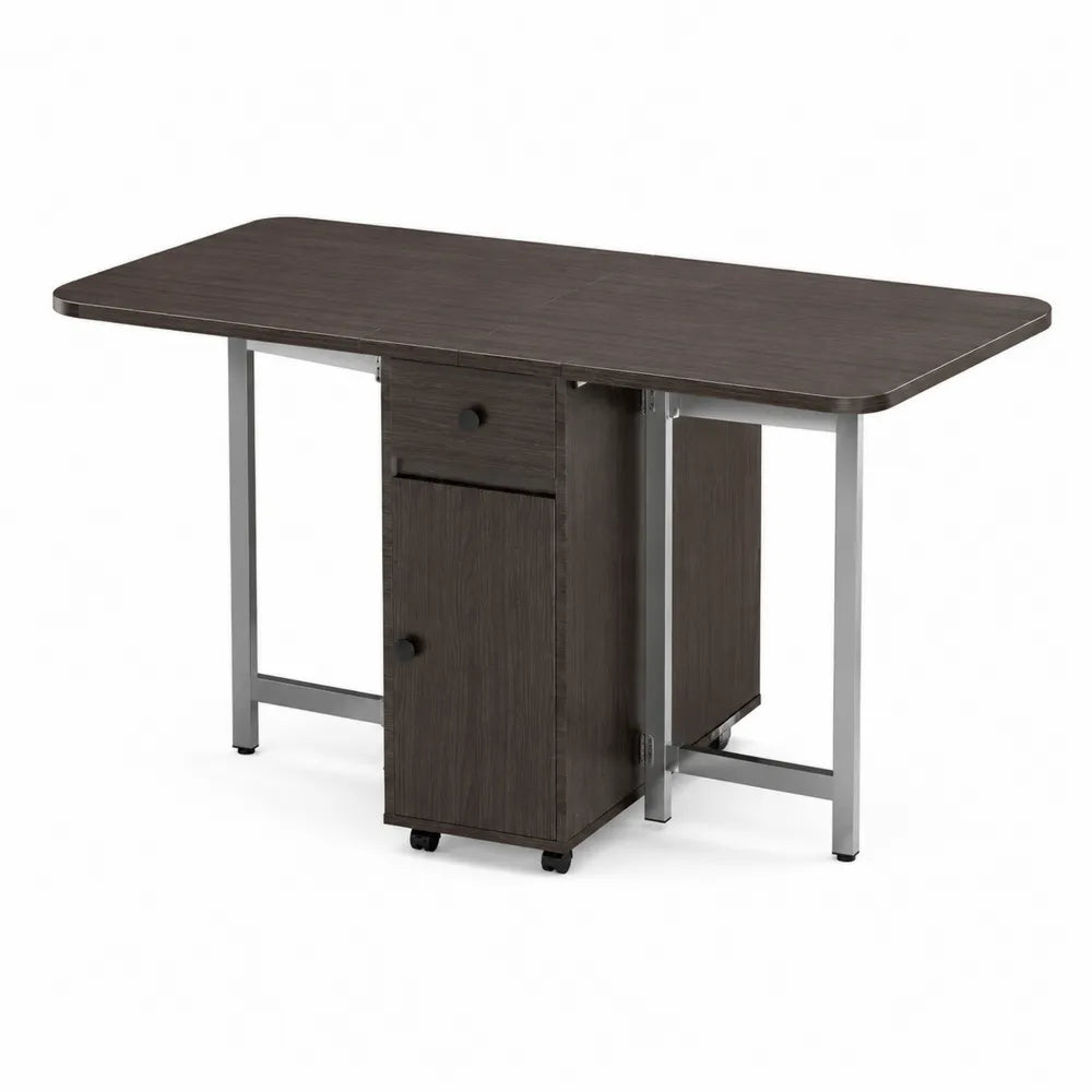 Tavolo pieghevole in legno MDF e metallo, marrone con ruote
