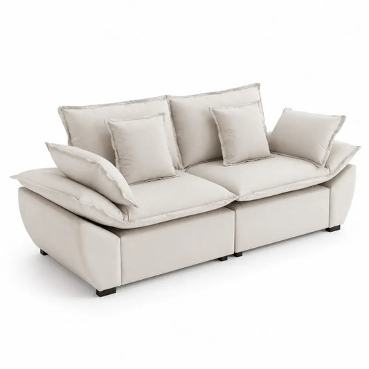 Divano in Tessuto Poliestere Beige con Cuscini