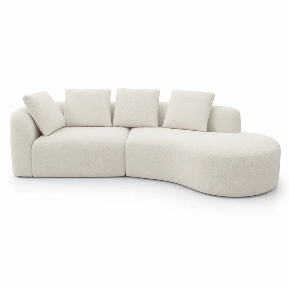 Divano componibile curvo in tessuto bouclé crema 295x170x75 cm