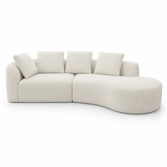 Divano componibile curvo in tessuto bouclé crema 295x170x75 cm