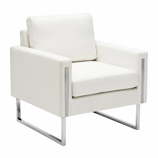 Poltrona in Ecopelle Bianca con Struttura in Acciaio Inox