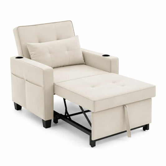 Poltrona Letto Reclinabile in Pelle Sintetica Beige