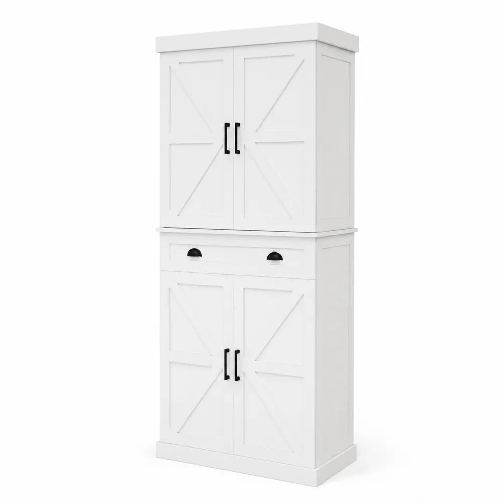 Armadio in Legno Bianco con Ante e Cassetti