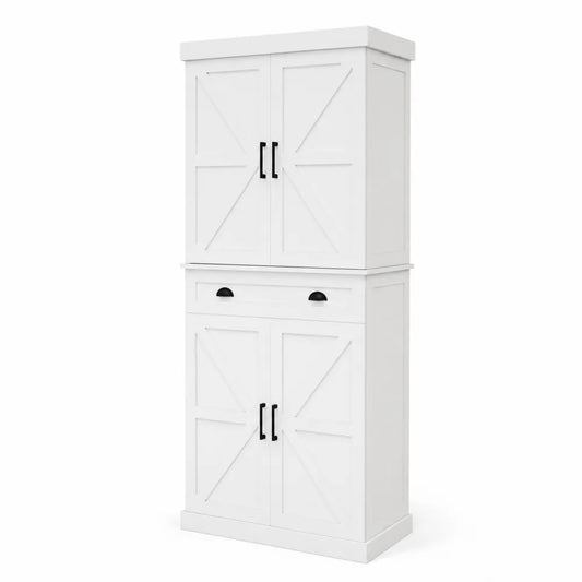 Armadio in Legno Bianco con Ante e Cassetti