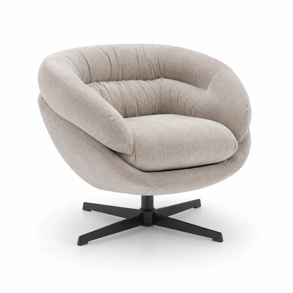 Poltrona girevole in poliestere Beige con base in metallo nero