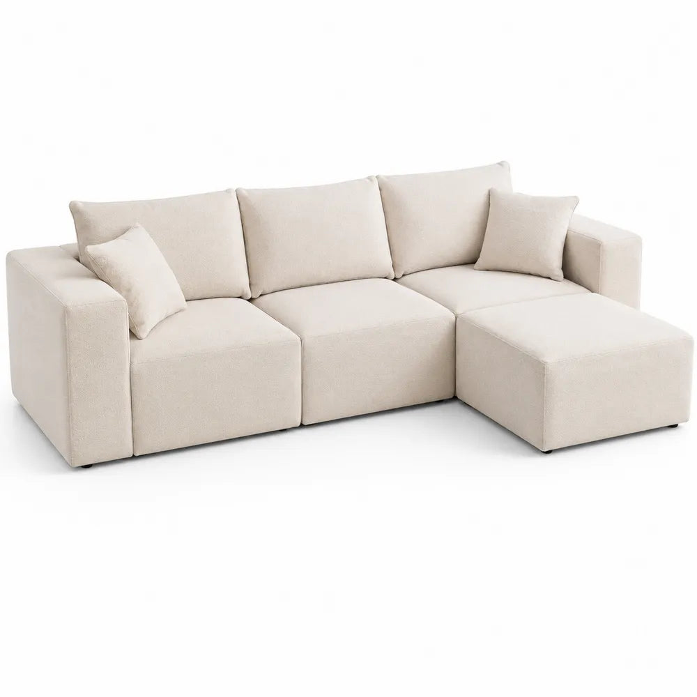 Divano modulare in tessuto con chaise longue e cuscini