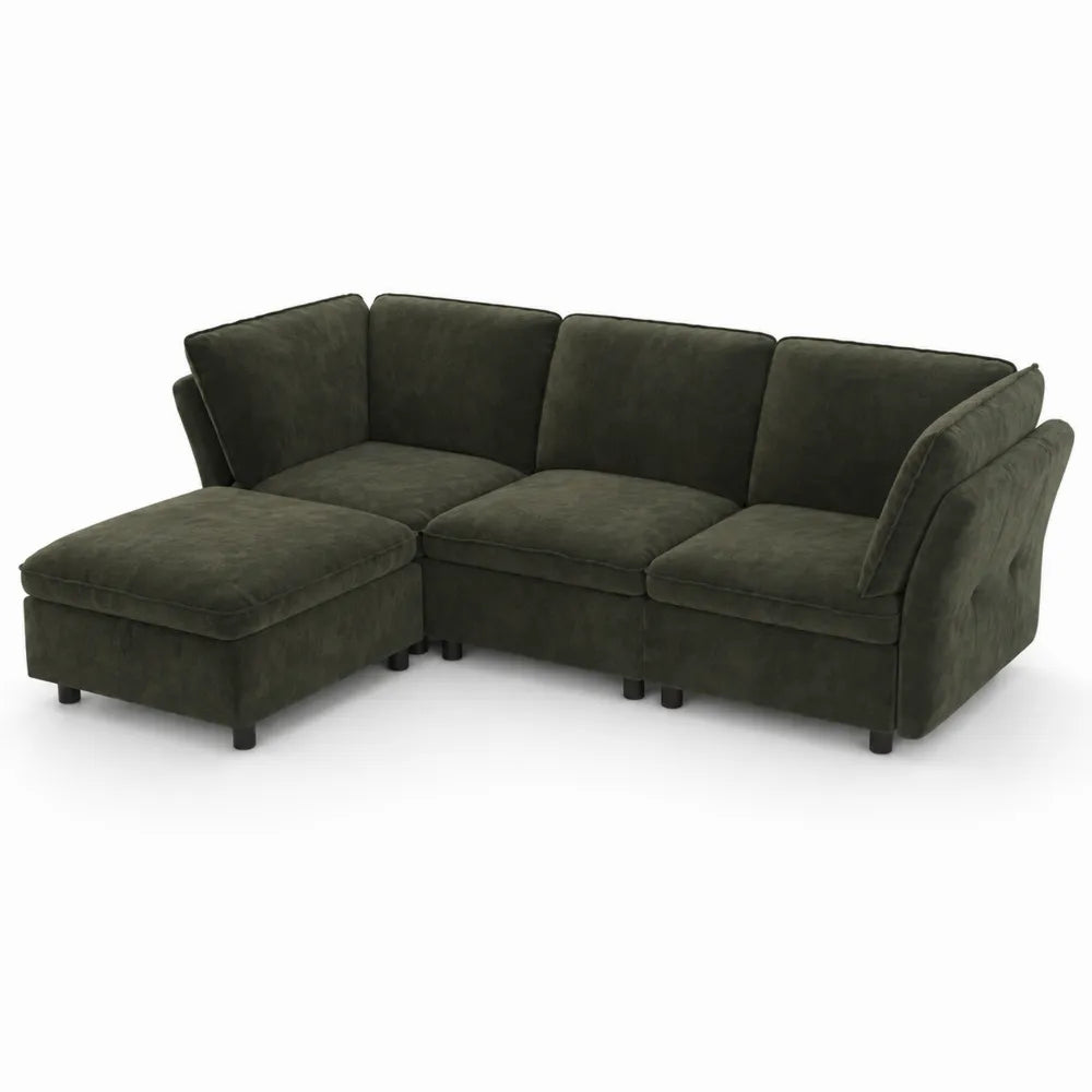 Divano ad angolo in tessuto verde con chaise longue