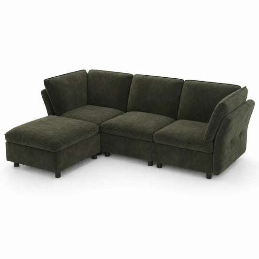 Divano ad angolo in tessuto verde con chaise longue