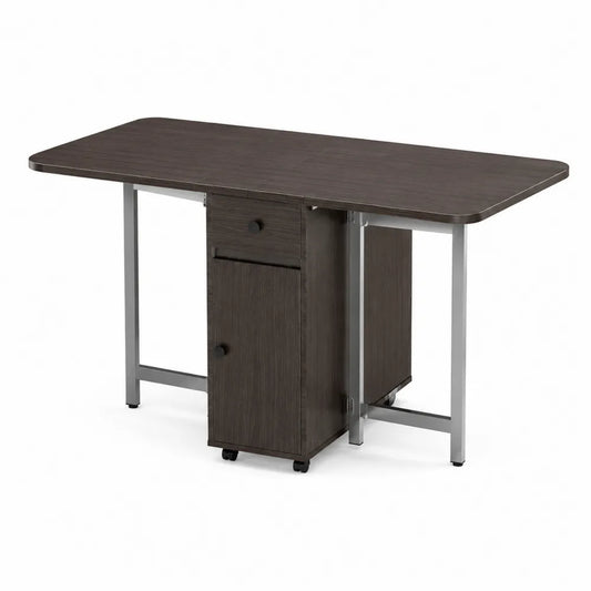 Tavolo pieghevole in legno MDF e metallo, marrone con ruote